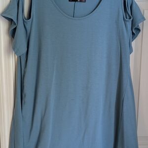 Blue Sleeveless Ruffled Cut-Out Blouse